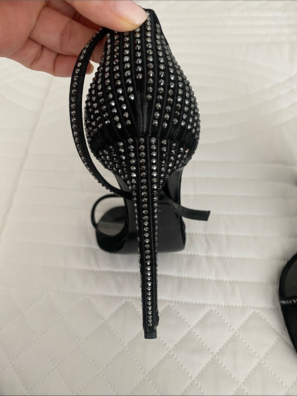 Saint Laurent Black Crystal-Embellished Ankle-Strap Heels - Picture 2 of 7